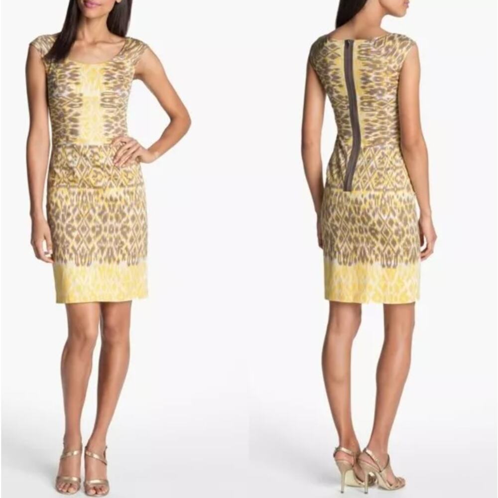 Adrianna Papell Ikat Print Sheath Dress Women's 6 Scoop‎ Neck Career Feminine